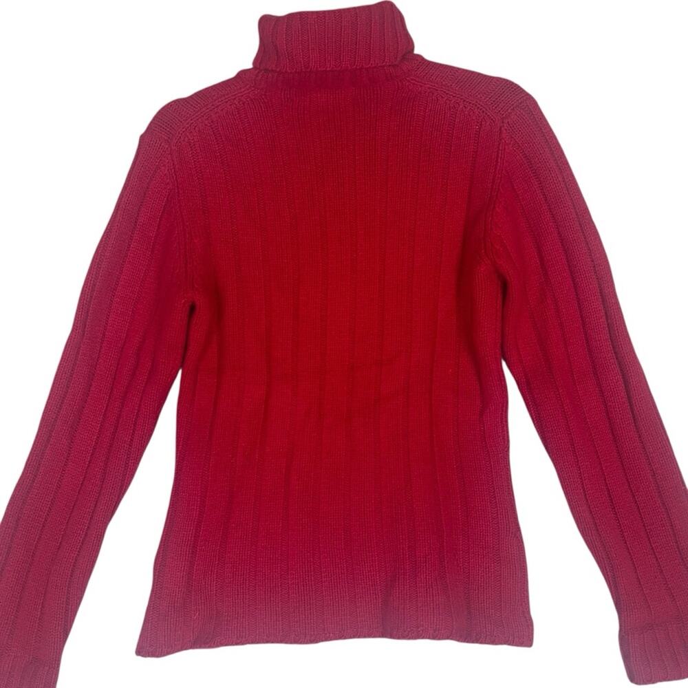 Vintage Red Cashmere Turtleneck Sweater Womens Medium Luxury Cable Knit - Picture 4 of 9